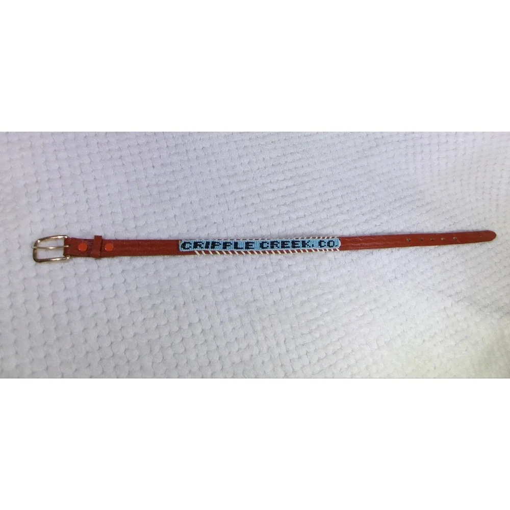 Cripple Creek‎ Co Decorative Beaded Leather Dog Collar Size 20 Western Cowhide
